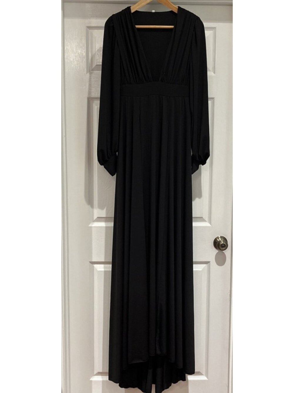 Maxi Dress Long Sleeve Women's Small Plunging Neckline Draped Goth Dark Romance